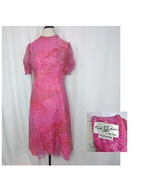 Vintage 70s Nat Kaplan Dress Medium Pink Rhinestone